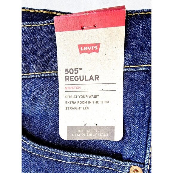 Levi's Size 32X34 Men 505 Regular Stretch Straight Leg Blue Denim Logo Jeans NWT - Picture 4 of 14